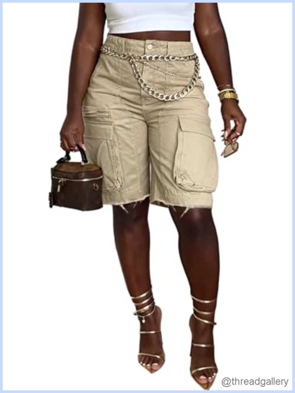 High Waisted Cargo Jean Shorts Baggy Wide Leg Raw Hem Stretch Denim